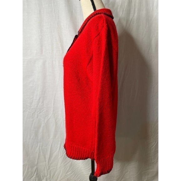ABEL by Eurafric Vintage Red Black Trim Pullover Quarter Front Button Sweater * - Picture 3 of 6